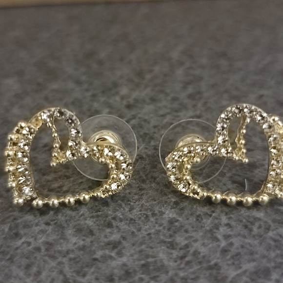 Gold Rhinestone Post Earrings - Picture 4 of 5